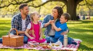 Family enjoying simple picnic together outdoors - meaningful family weekend adventures