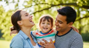 Parent and child sharing genuine moment during family adventure - being present without stress
