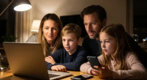 Family planning road trip itinerary together using travel planning apps