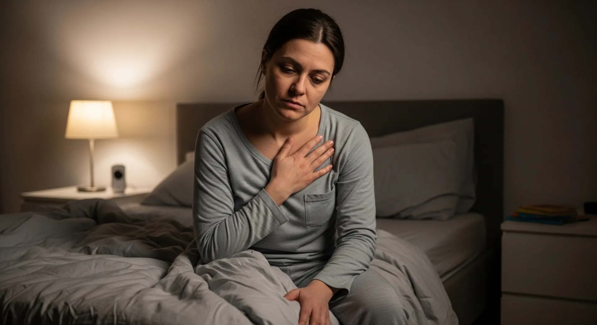 Tired mom sitting on bed reflecting on her emotional needs and limits