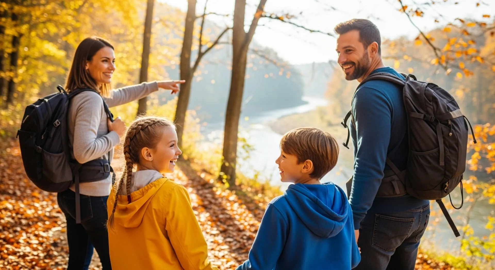 Happy family on outdoor weekend adventure together - creating meaningful family memories