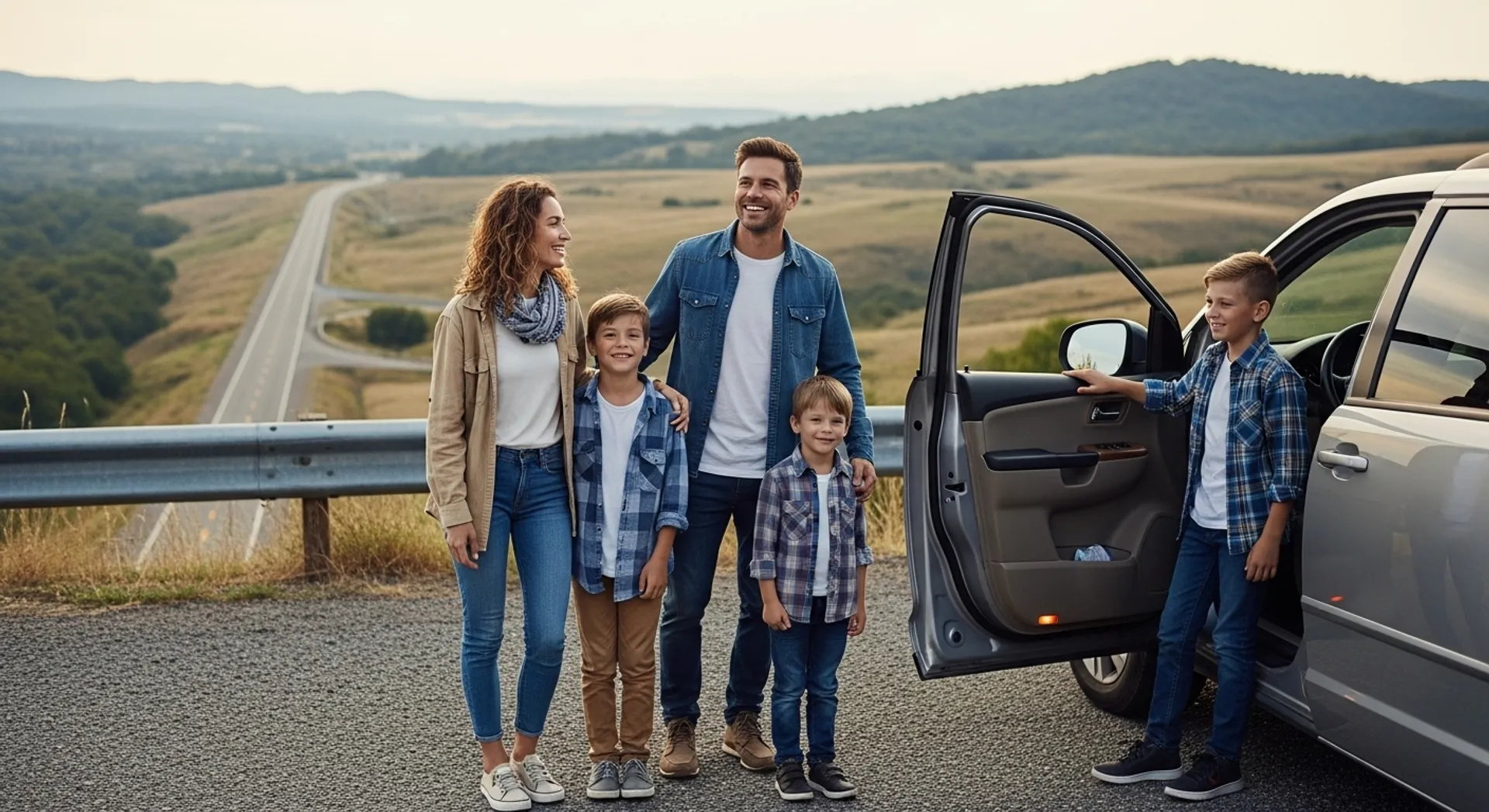 Happy family enjoying a scenic family road trip adventure together in 2026