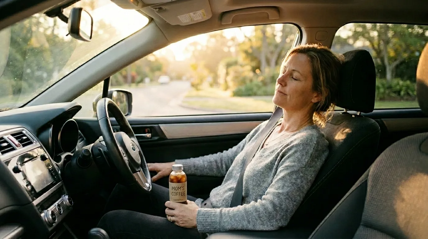 mom doing self-care in a parked car during quiet time