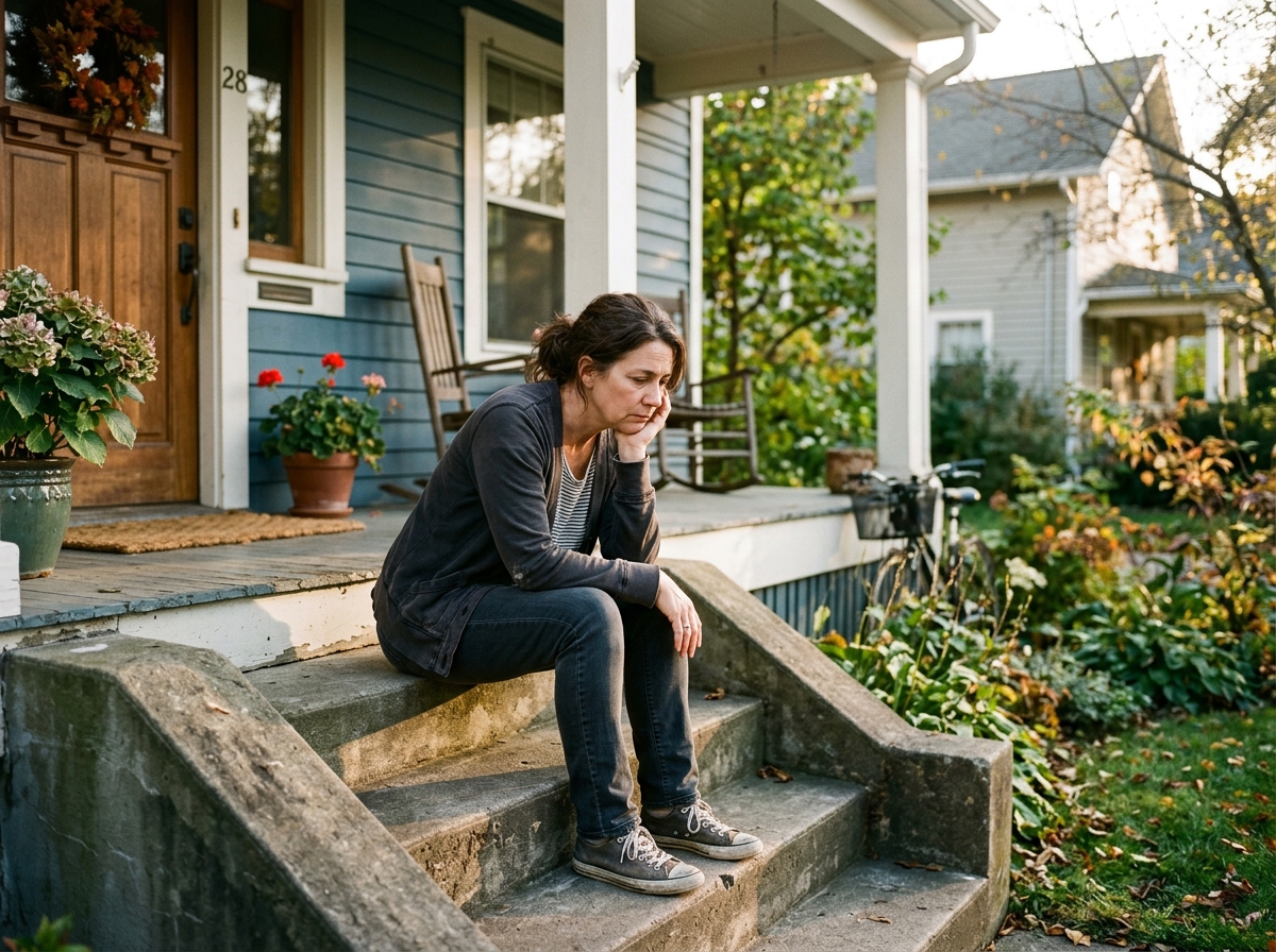 tired mom sitting alone having a moment of realization