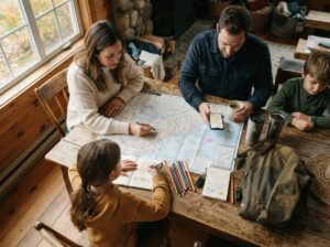 Family planning a fall road trip route